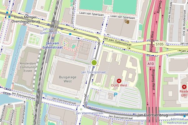 Ambulance-melding op Jan Tooropstraat, Amsterdam op 9 mei, kaart-overzicht