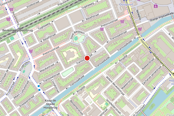 Brandweer-melding op Transvaalstraat, Amsterdam op 15 juli, kaart-overzicht