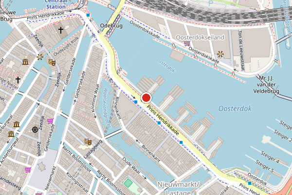 Brandweer-melding op Prins Hendrikkade, Amsterdam op 16 juli, kaart-overzicht