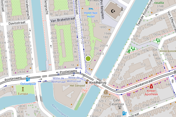 Ambulance-melding op Witte de Withstraat, Amsterdam op 9 mei, kaart-overzicht