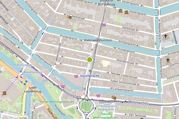 Ambulance-melding op Vijzelgracht, Amsterdam op 9 mei, kaart-overzicht