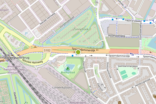 Ambulance-melding op Spaarndammerdijk, Amsterdam op 9 mei, kaart-overzicht