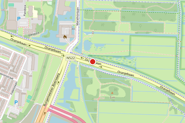 Brandweer-melding op Oranjebaan, Amstelveen op 17 juli, kaart-overzicht