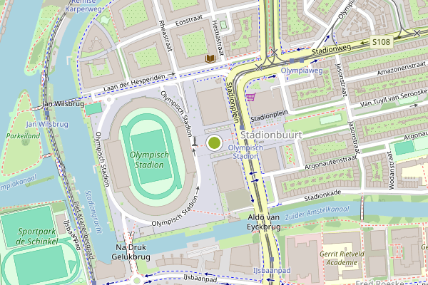 Ambulance-melding op Stadionplein, Amsterdam op 9 mei, kaart-overzicht