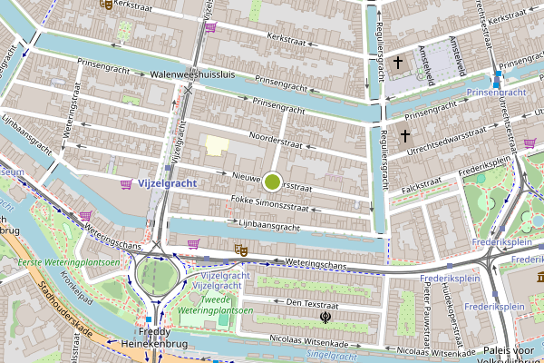 Ambulance-melding op Nieuwe Looiersstraat, Amsterdam op 9 mei, kaart-overzicht