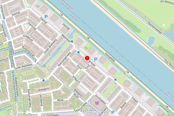 Brandweer-melding op Meerkoet, Diemen op 17 juli, kaart-overzicht