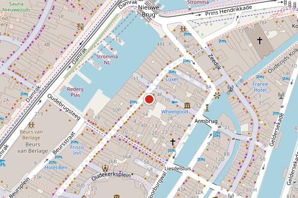 Brandweer-melding op Warmoesstraat, Amsterdam op 17 juli, kaart-overzicht