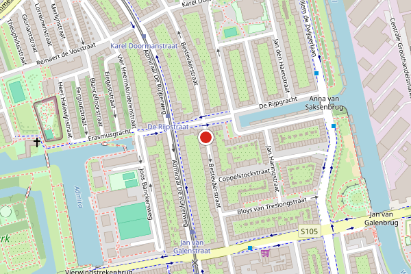 Brandweer-melding op Bestevaerstraat, Amsterdam op 18 juli, kaart-overzicht