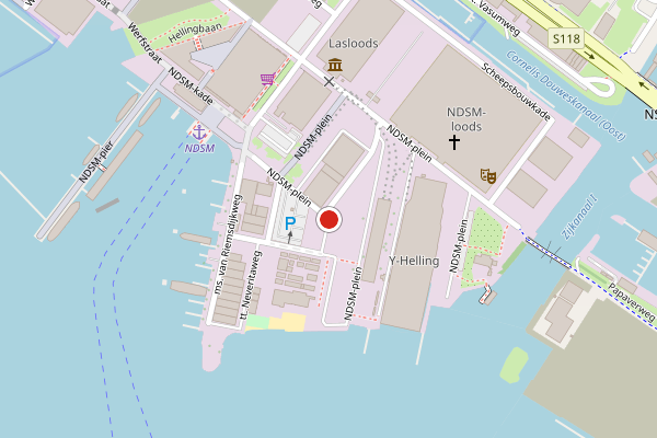 Brandweer-melding op NDSM-plein, Amsterdam op 18 juli, kaart-overzicht