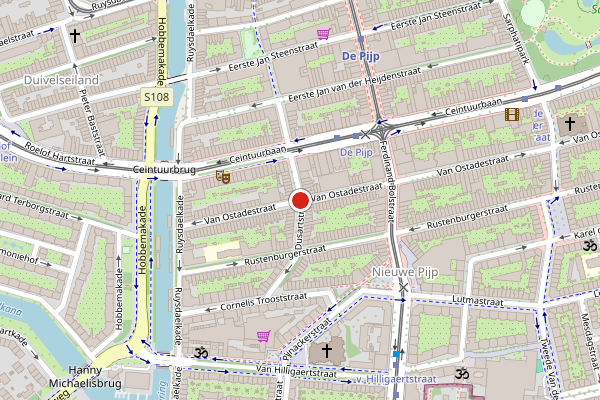 Brandweer-melding op Dusartstraat, Amsterdam op 18 juli, kaart-overzicht