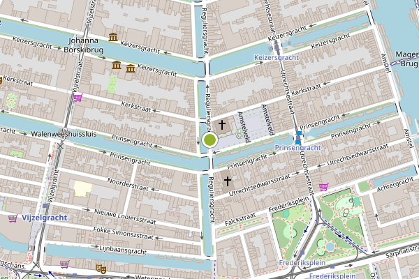 Ambulance-melding op Reguliersgracht, Amsterdam op 18 juli, kaart-overzicht