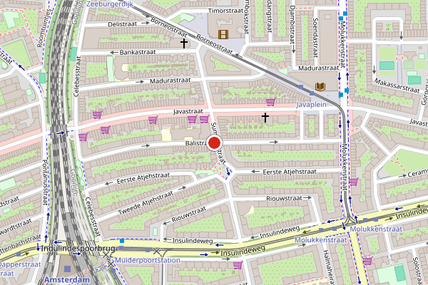 Brandweer-melding op Balistraat, Amsterdam op 18 juli, kaart-overzicht