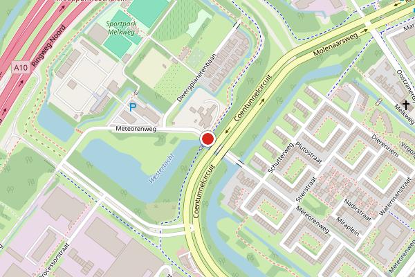Brandweer-melding op Coentunnelcircuit, Amsterdam op 19 juli, kaart-overzicht