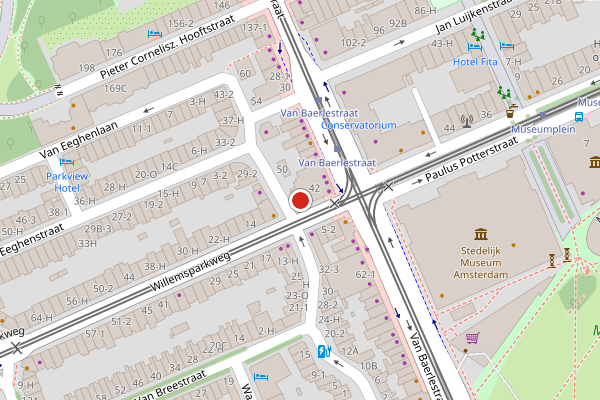 Brandweer-melding op Willemsparkweg, Amsterdam op 10 mei, kaart-overzicht