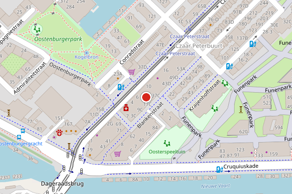 Brandweer-melding op Blankenstraat, Amsterdam op 19 juli, kaart-overzicht