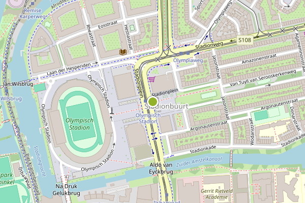 Ambulance-melding op Stadionplein, Amsterdam op 19 juli, kaart-overzicht
