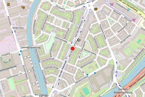 Brandweer-melding op Van der Pekstraat, Amsterdam op 19 juli, kaart-overzicht