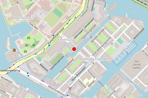 Brandweer-melding op Kattenburgerkade, Amsterdam op 19 juli, kaart-overzicht