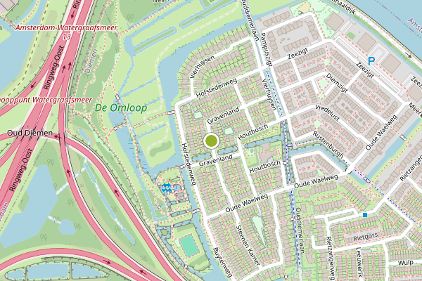 Ambulance-melding op Gravenland, Diemen op 20 juli, kaart-overzicht