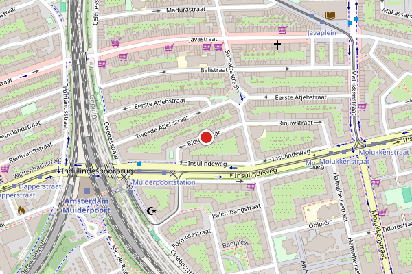 Brandweer-melding op Riouwstraat, Amsterdam op 11 mei, kaart-overzicht