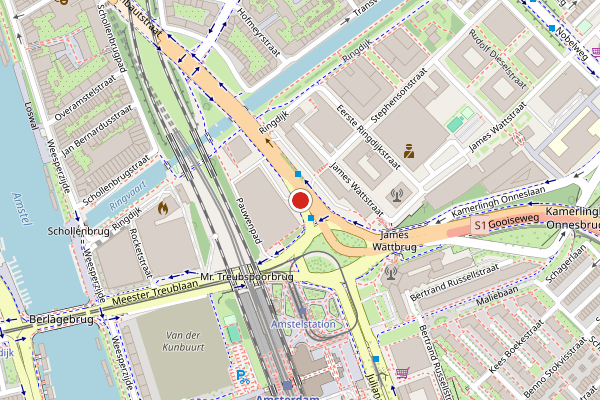 Brandweer-melding op Wibautstraat, Amsterdam op 11 mei, kaart-overzicht