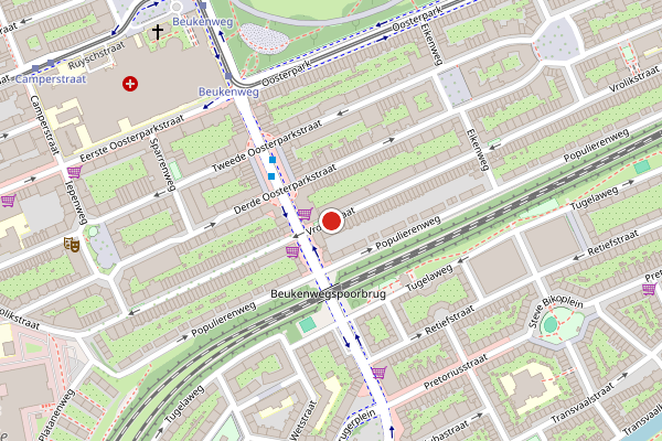Brandweer-melding op Vrolikstraat, Amsterdam op 21 juli, kaart-overzicht