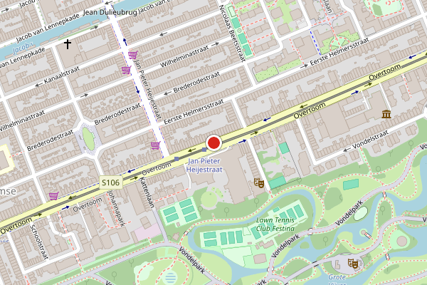 Brandweer-melding op Overtoom, Amsterdam op 21 juli, kaart-overzicht