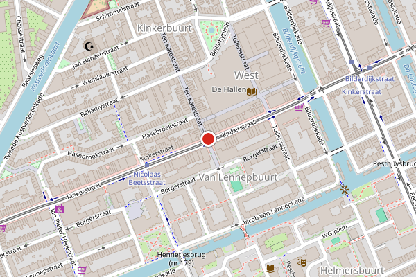 Brandweer-melding op Kinkerstraat, Amsterdam op 21 juli, kaart-overzicht