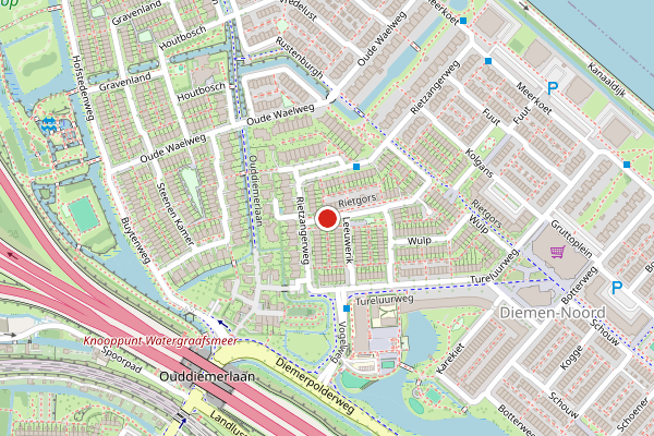 Brandweer-melding op Rietgors, Diemen op 13 mei, kaart-overzicht