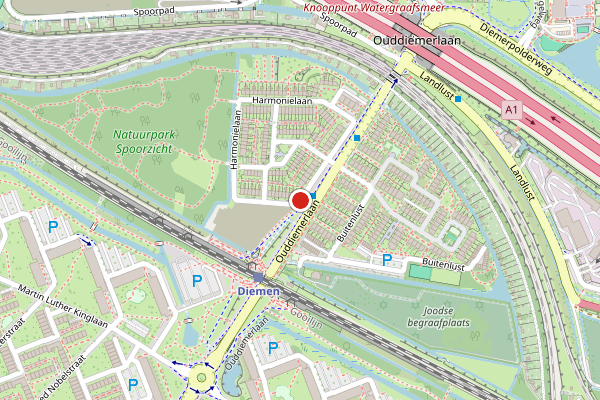 Brandweer-melding op Harmonielaan, Diemen op 12 mei, kaart-overzicht