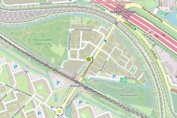 Ambulance-melding op Harmonielaan, Diemen op 12 mei, kaart-overzicht