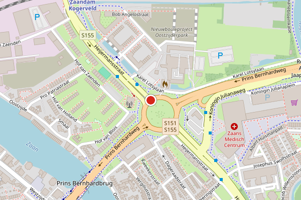 Brandweer-melding op Prins Bernhardplein, Zaandam op 12 mei, kaart-overzicht