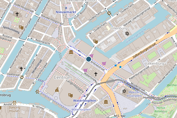 Politie-melding op Jodenbreestraat, Amsterdam op 22 juli, kaart-overzicht