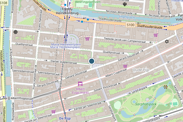 Politie-melding op Eerste Van der Helststraat, Amsterdam op 23 juli, kaart-overzicht