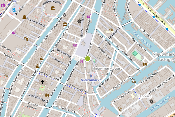 Ambulance-melding op Metrostation Nieuwmarkt, Amsterdam op 23 juli, kaart-overzicht