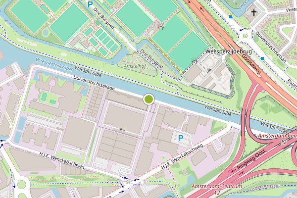 Ambulance-melding op Duivendrechtsekade, Amsterdam op 23 juli, kaart-overzicht