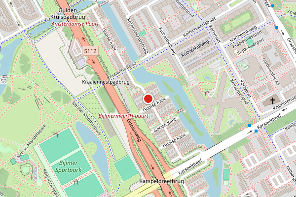 Brandweer-melding op Gooise Kant, Amsterdam op 23 juli, kaart-overzicht