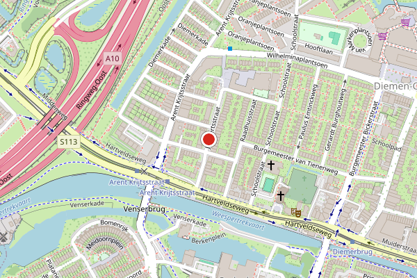 Brandweer-melding op Jan Bertsstraat, Diemen op 23 juli, kaart-overzicht