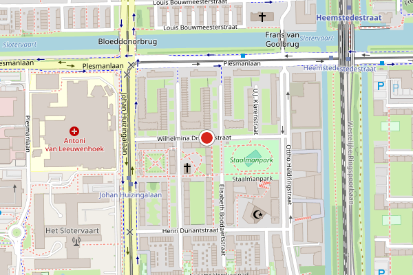 Brandweer-melding op Wilhelmina Druckerstraat, Amsterdam op 23 juli, kaart-overzicht