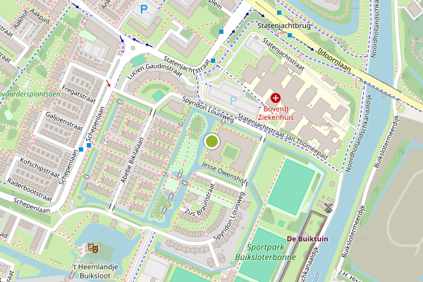 Ambulance-melding op Jesse Owenshof, Amsterdam op 24 juli, kaart-overzicht