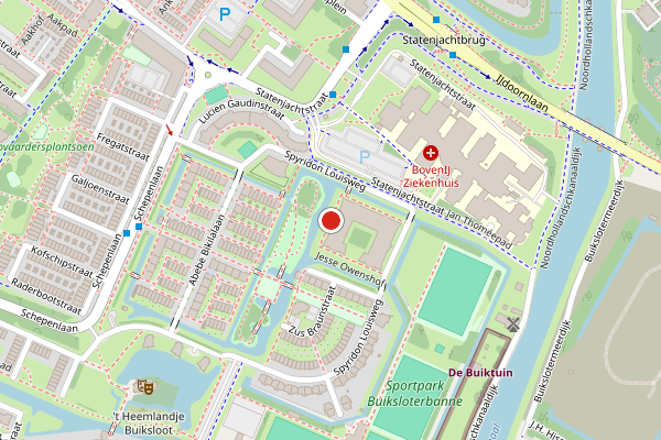 Brandweer-melding op Jesse Owenshof, Amsterdam op 24 juli, kaart-overzicht