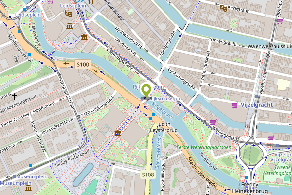 Ambulance-melding op Museumbrug, Amsterdam op 25 april, kaart-overzicht