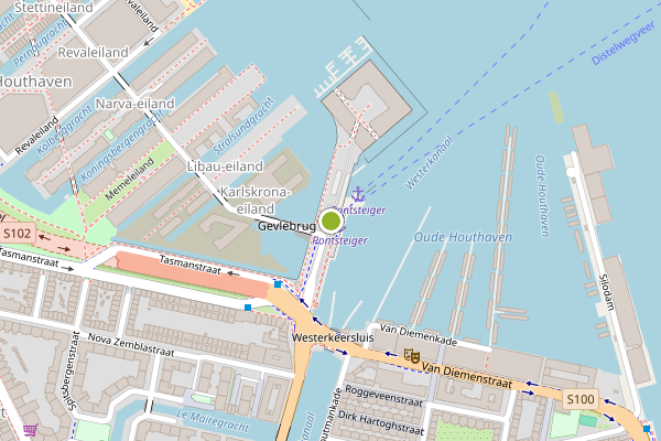 Ambulance-melding op Pontsteiger, Amsterdam op 24 juli, kaart-overzicht