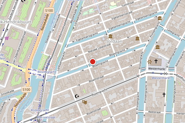 Brandweer-melding op Bloemgracht, Amsterdam op 25 juli, kaart-overzicht