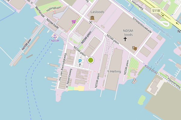 Ambulance-melding op NDSM-plein, Amsterdam op 25 juli, kaart-overzicht