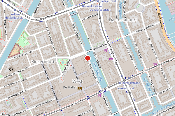 Brandweer-melding op Bilderdijkkade, Amsterdam op 25 juli, kaart-overzicht