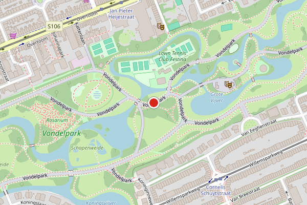 Brandweer-melding op Vondelpark, Amsterdam op 25 juli, kaart-overzicht