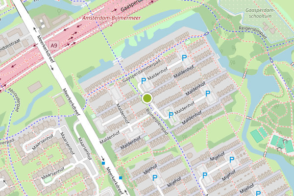 Ambulance-melding op Maldenhof, Amsterdam op 25 juli, kaart-overzicht