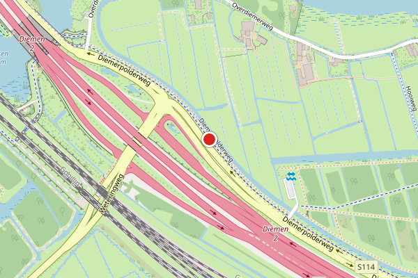 Brandweer-melding op Diemerpolderweg, Diemen op 25 juli, kaart-overzicht