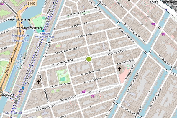 Ambulance-melding op Lindengracht, Amsterdam op 25 juli, kaart-overzicht